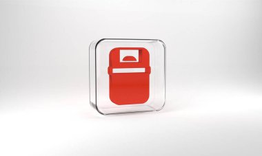 Red Trash can icon isolated on grey background. Garbage bin sign. Recycle basket icon. Office trash icon. Glass square button. 3d illustration 3D render.