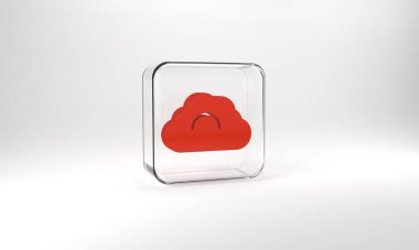 Red Cloudy weather icon isolated on grey background. Glass square button. 3d illustration 3D render.