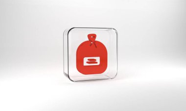 Red Pack full of seeds of a specific plant icon isolated on grey background. Glass square button. 3d illustration 3D render.