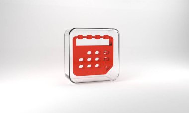 Red School timetable icon isolated on grey background. Glass square button. 3d illustration 3D render.