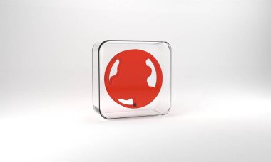 Red Earth globe icon isolated on grey background. World or Earth sign. Global internet symbol. Geometric shapes. Glass square button. 3d illustration 3D render.