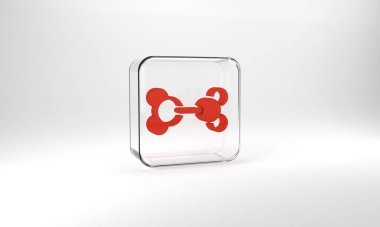 Red Molecule icon isolated on grey background. Structure of molecules in chemistry, science teachers innovative educational poster. Glass square button. 3d illustration 3D render.