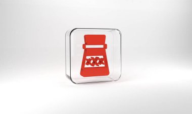 Red Bottle with potion icon isolated on grey background. Flask with magic potion. Happy Halloween party. Glass square button. 3d illustration 3D render.