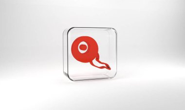 Red Eye icon isolated on grey background. Happy Halloween party. Glass square button. 3d illustration 3D render.