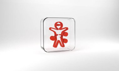 Red Voodoo doll icon isolated on grey background. Happy Halloween party. Glass square button. 3d illustration 3D render.