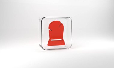 Red Tombstone with RIP written on it icon isolated on grey background. Grave icon. Happy Halloween party. Glass square button. 3d illustration 3D render.