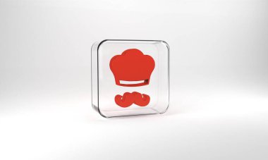 Red Italian cook icon isolated on grey background. Glass square button. 3d illustration 3D render.