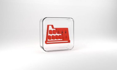 Red Coliseum in Rome, Italy icon isolated on grey background. Colosseum sign. Symbol of Ancient Rome, gladiator fights. Glass square button. 3d illustration 3D render.