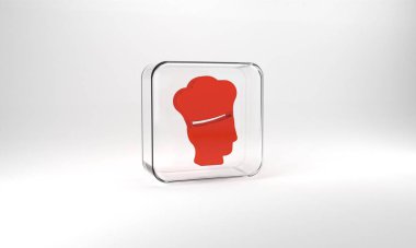 Red Italian cook icon isolated on grey background. Glass square button. 3d illustration 3D render.