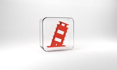 Red Leaning tower in Pisa icon isolated on grey background. Italy symbol. Glass square button. 3d illustration 3D render.