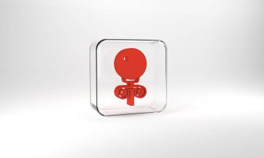 Red Stud earrings icon isolated on grey background. Jewelry accessories. Glass square button. 3d illustration 3D render.