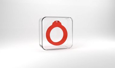 Red Diamond engagement ring icon isolated on grey background. Glass square button. 3d illustration 3D render.