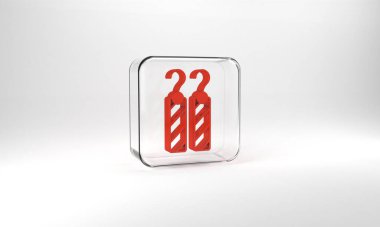 Red Earrings icon isolated on grey background. Jewelry accessories. Glass square button. 3d illustration 3D render.