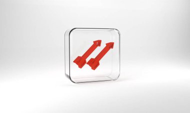 Red Medieval arrows icon isolated on grey background. Medieval weapon. Glass square button. 3d illustration 3D render.