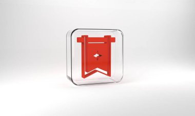 Red Medieval flag icon isolated on grey background. Country, state, or territory ruled by a king or queen. Glass square button. 3d illustration 3D render.