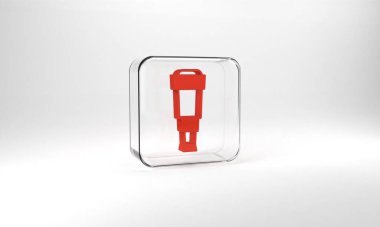 Red Spyglass telescope lens icon isolated on grey background. Sailor spyglass. Glass square button. 3d illustration 3D render.