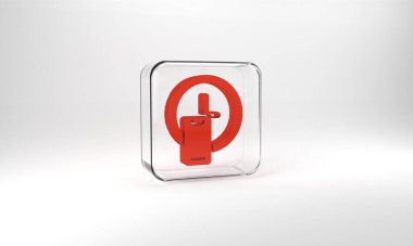 Red Round the clock delivery icon isolated on grey background. Glass square button. 3d illustration 3D render.