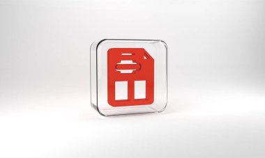 Red Restaurant cafe menu icon isolated on grey background. Glass square button. 3d illustration 3D render.