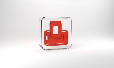 Red Food ordering on mobile icon isolated on grey background. Order by mobile phone. Restaurant food delivery concept. Glass square button. 3d illustration 3D render.