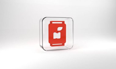 Red Soda can icon isolated on grey background. Glass square button. 3d illustration 3D render.