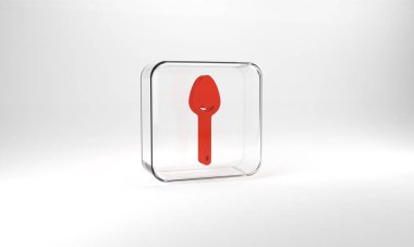 Red Spoon icon isolated on grey background. Cooking utensil. Cutlery sign. Glass square button. 3d illustration 3D render.