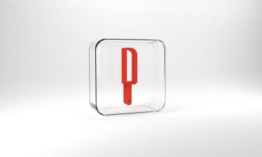 Red Knife icon isolated on grey background. Cutlery symbol. Glass square button. 3d illustration 3D render.