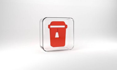 Red Cup of tea icon isolated on grey background. Glass square button. 3d illustration 3D render.