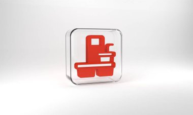 Red Coffee cup to go icon isolated on grey background. Glass square button. 3d illustration 3D render.