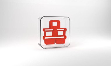 Red Coffee cup to go icon isolated on grey background. Glass square button. 3d illustration 3D render.