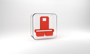 Red Coffee cup to go icon isolated on grey background. Glass square button. 3d illustration 3D render.