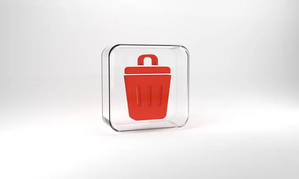 Red Trash Can Icon Isolated Grey Background Garbage Bin Sign — Stockfoto