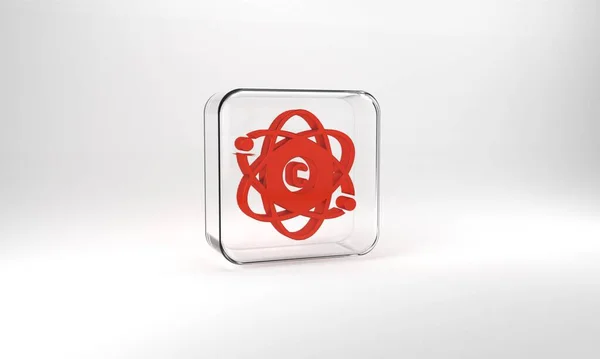 Ікона Red Atom Ізольована Сірому Фоні Символ Науки Освіти Ядерної — стокове фото