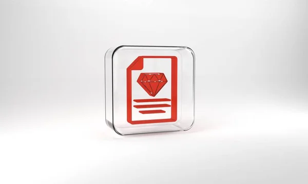 Red Certificate Diamond Icon Isolated Grey Background Glass Square Button — 스톡 사진