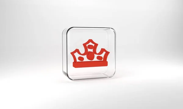 Red King Crown Icon Isolated Grey Background Glass Square Button —  Fotos de Stock