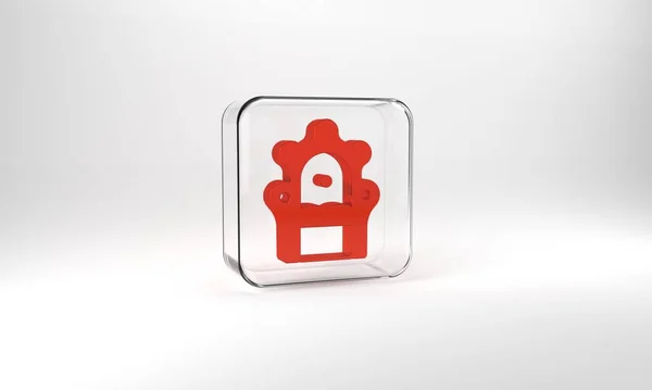 Red Medieval Throne Icon Isolated Grey Background Glass Square Button — Zdjęcie stockowe