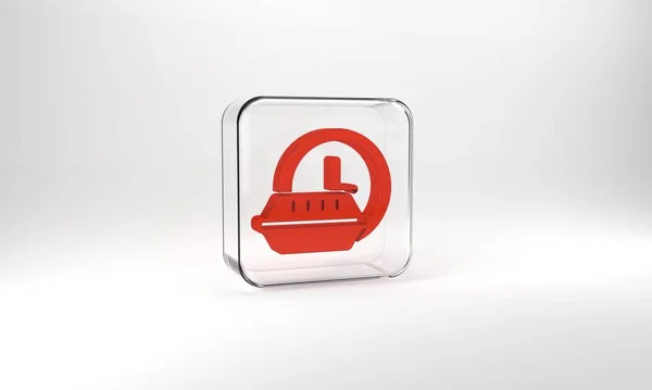 Red Clock Delivery Icon Isolated Grey Background Glass Square Button — Stock Photo, Image