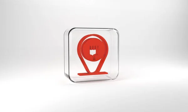 Red Cafe Restaurant Location Icon Isolated Grey Background Fork Eatery — Zdjęcie stockowe