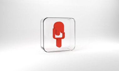 Red Ice cream icon isolated on grey background. Sweet symbol. Glass square button. 3d illustration 3D render.