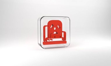 Red Radioactive warning lamp icon isolated on grey background. Glass square button. 3d illustration 3D render.