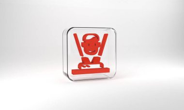 Red Hologram icon isolated on grey background. Global communication technology. Glass square button. 3d illustration 3D render.