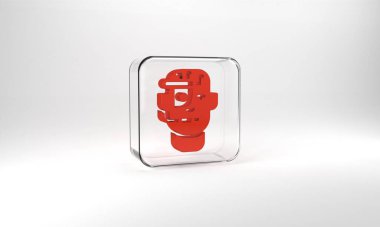 Red Smart glasses mounted on spectacles icon isolated on grey background. Wearable electronics smart glasses with camera and display. Glass square button. 3d illustration 3D render.