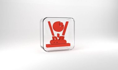 Red Hologram icon isolated on grey background. Global communication technology. Glass square button. 3d illustration 3D render.