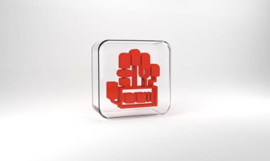 Red Mechanical robot hand icon isolated on grey background. Robotic arm symbol. Technological concept. Glass square button. 3d illustration 3D render.