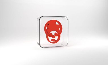Red Planet earth and radiation symbol icon isolated on grey background. Environmental concept. Glass square button. 3d illustration 3D render.