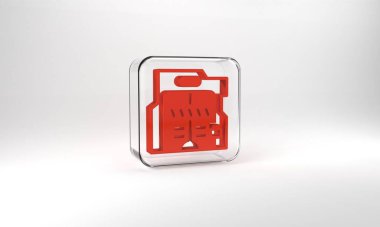 Red Futuristic sliding doors icon isolated on grey background. Glass square button. 3d illustration 3D render.