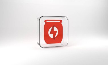 Red Energy drink icon isolated on grey background. Glass square button. 3d illustration 3D render.