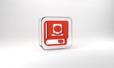 Red User manual icon isolated on grey background. User guide book. Instruction sign. Read before use. Glass square button. 3d illustration 3D render.