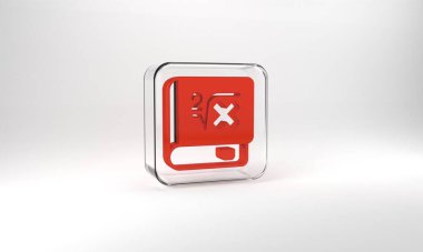 Red Book with word mathematics icon isolated on grey background. Math book. Education concept about back to school. Glass square button. 3d illustration 3D render.