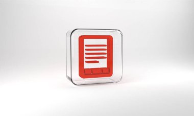 Red E-Book reader icon isolated on grey background. Glass square button. 3d illustration 3D render.