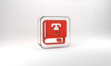 Red History book icon isolated on grey background. Glass square button. 3d illustration 3D render.